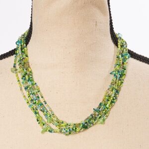 Boho beaded multi strand necklace green & turquoise Accessory Crossing